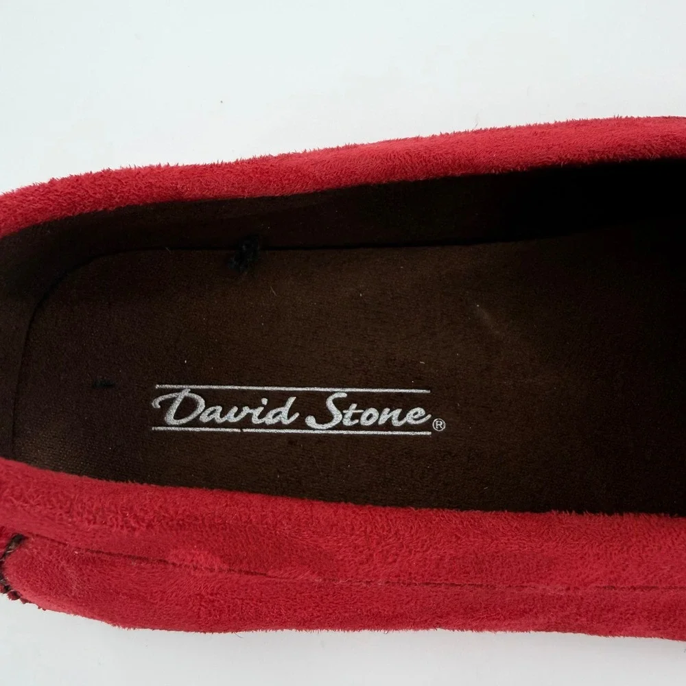 David Stone‎ Mens Red Faux Suede Bit Driving Loafers Size 11 045249 Moc Toe
